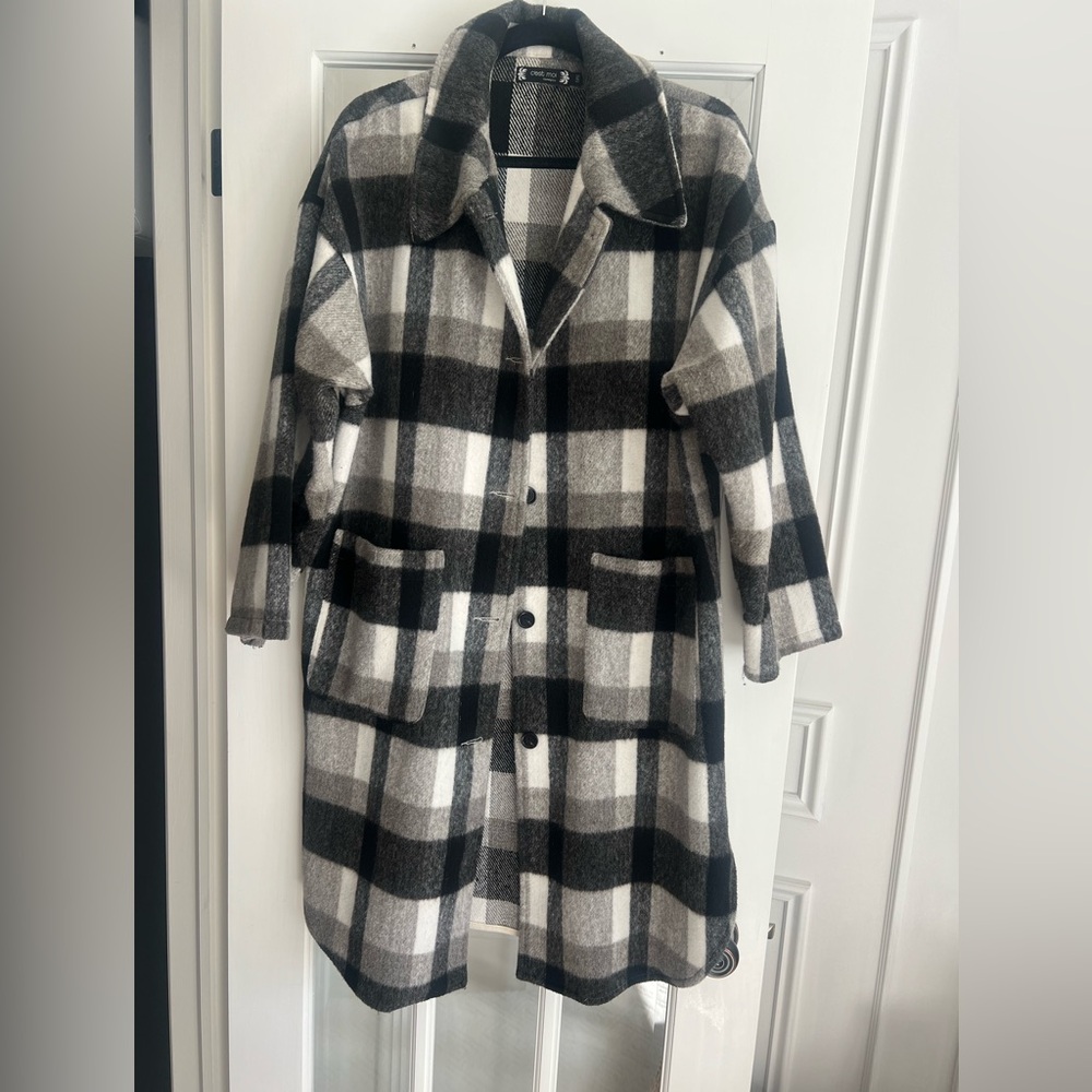 Plaid Wool Like Long Shacket